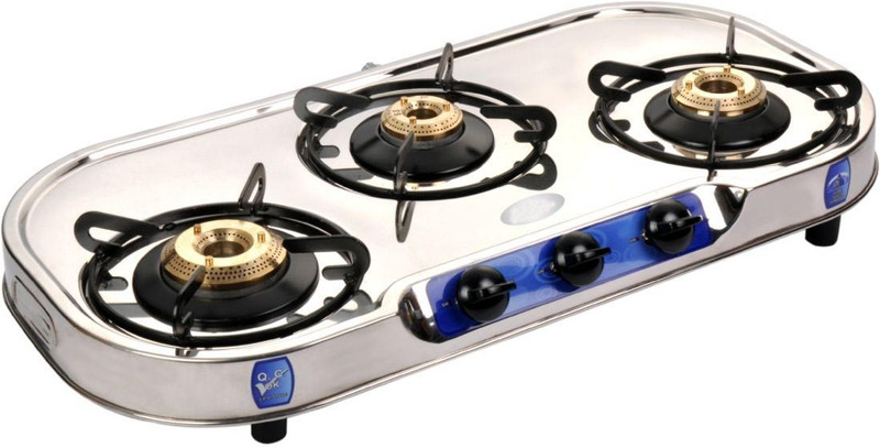 Suraksha Shine Smart King Stainless Steel 3 Tri Pin Brass Burner Steel Manual Gas Stove(3 Burners)