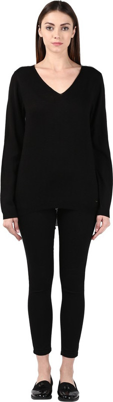 Park Avenue Solid V-neck Casual Women Black Sweater