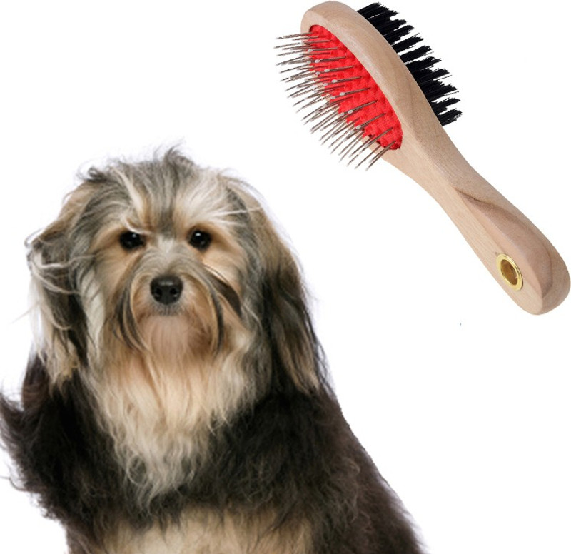 Anokhe Collections Natural Wood Double Side 2 in 1 Dog Brush / Pet Comb for Grooming & Safety for Pets from Mites/Lice/Ticks for Dog / Puppy / Kitten / Cat (Medium) Wire-pin Brushes for  Dog, Cat, Dog & Cat