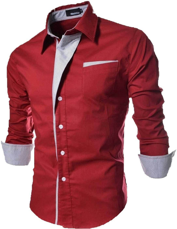 pearl ocean Men Solid Party Maroon Shirt