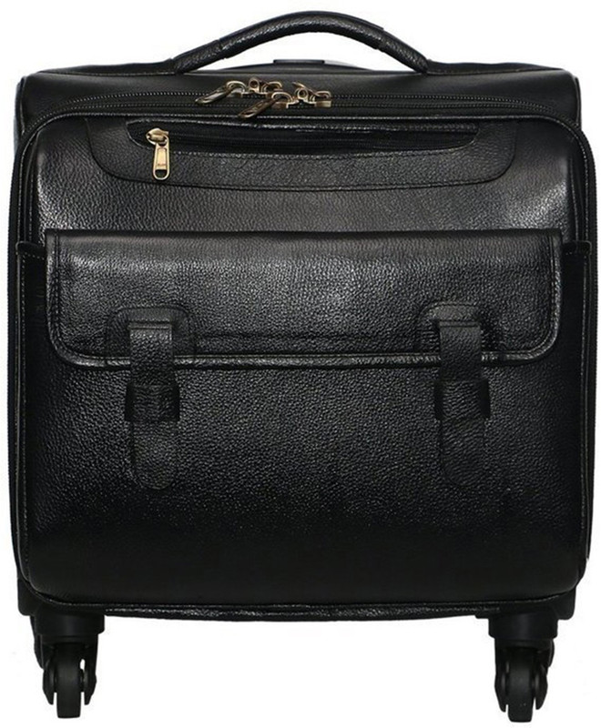  Leather Bags & More... Spectra 2.0 Spinner Dual Acess Extra-Capacity Carry-On Genuine Leather Black Colour Laptop Cabin Stroller. Trolley(Black, 26 L)