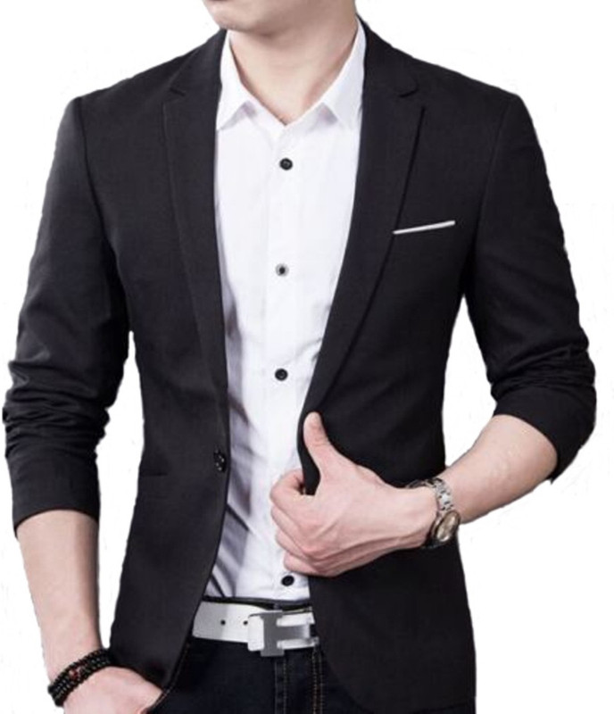personality plus Solid Single Breasted Party Men Blazer(Black)