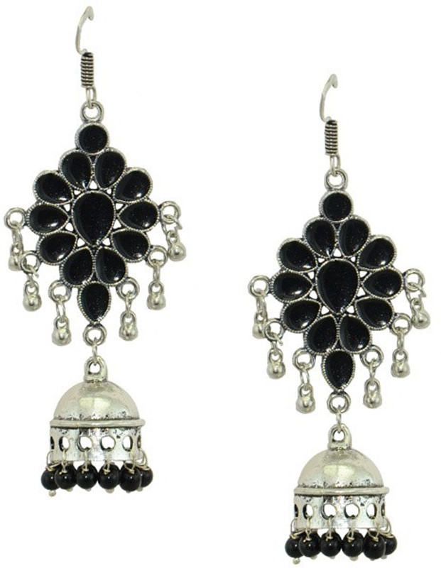 Shipgig Oxidized Silver Plated Earring With Black Multipe Pearls Metal...