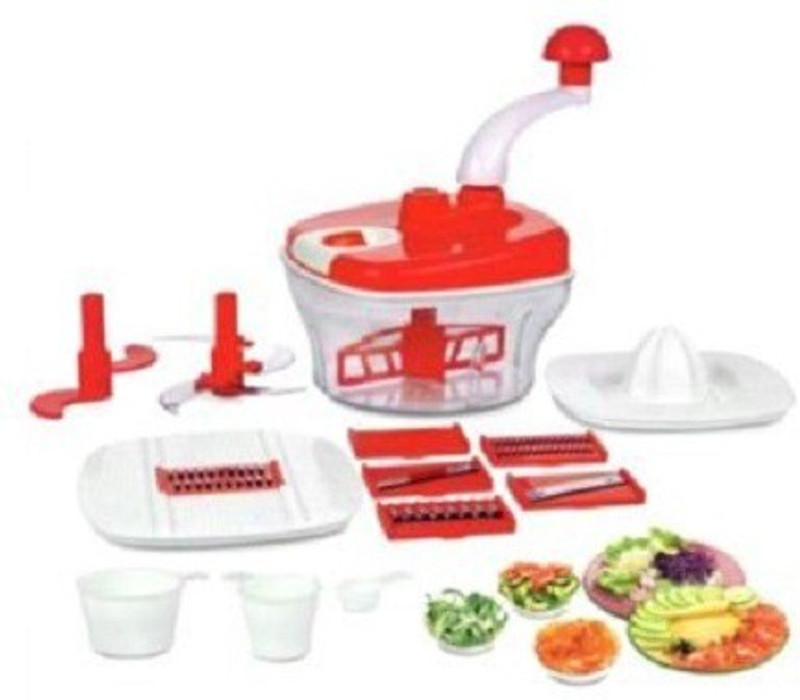 Uniq 10 in 1 Manual Kitchen Food Processor Multipurpose use, Fruit & Vegetable Multi-chopper, Cutter, Juicer, Slicer, Grater & Dough Maker ( Red ) 250 W Food Processor(Red)
