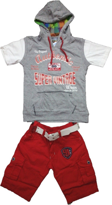 hunny clothing Boys Casual Sweatshirt Shorts(Grey)