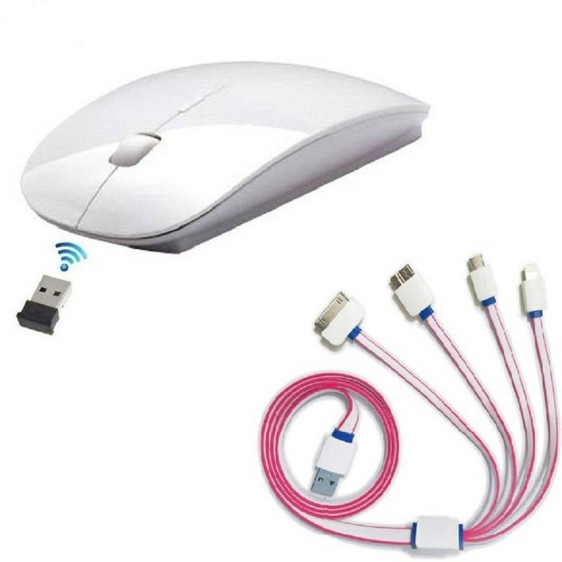 Oxza 5 IN 1 Multi Charging Cable With Ultra White Wireless Optical Gaming Mouse(2.4GHz Wireless, White)