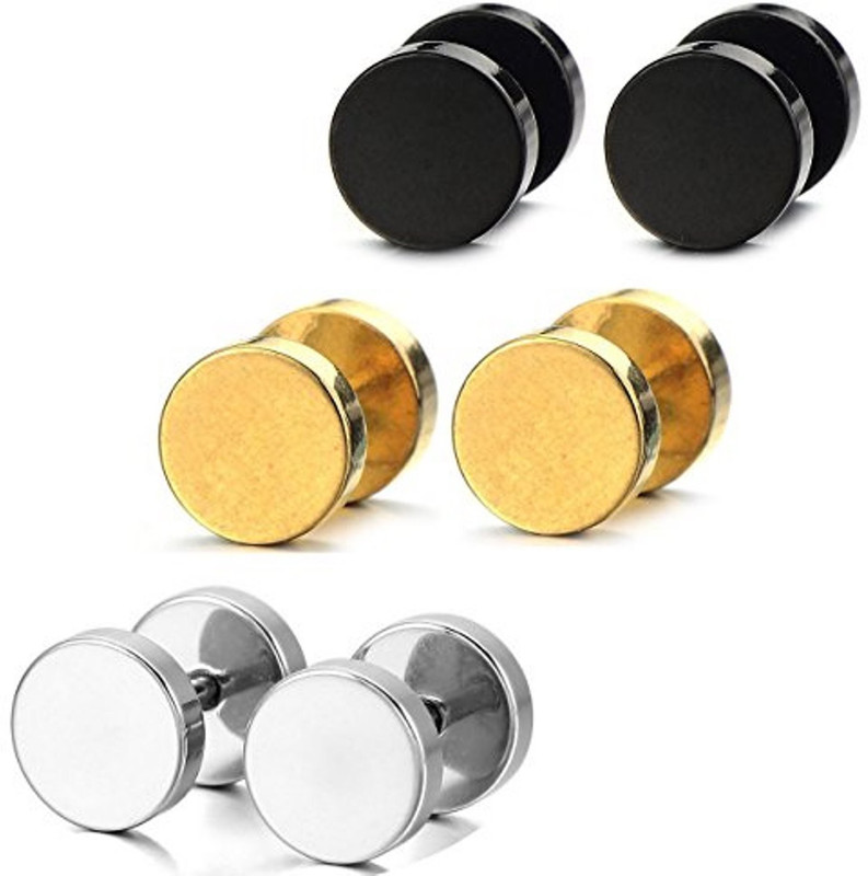 sky enterprises Dumbells Piercing Combo 3 pcs (Gold, Black & silver Stainless Steel Stud Earring Stainless Steel Stud Earring