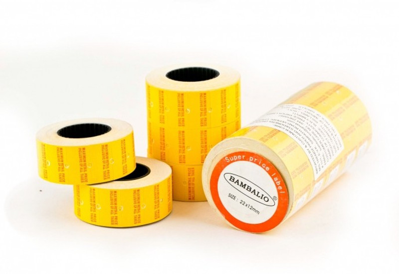 bambalio YELLOW COLOUR PRICE LABEL ROLL WITH M.R.P. PRINT 10 ROLLS x 600 LABELS Self Adhesive Paper Label(yellow with mrp print)