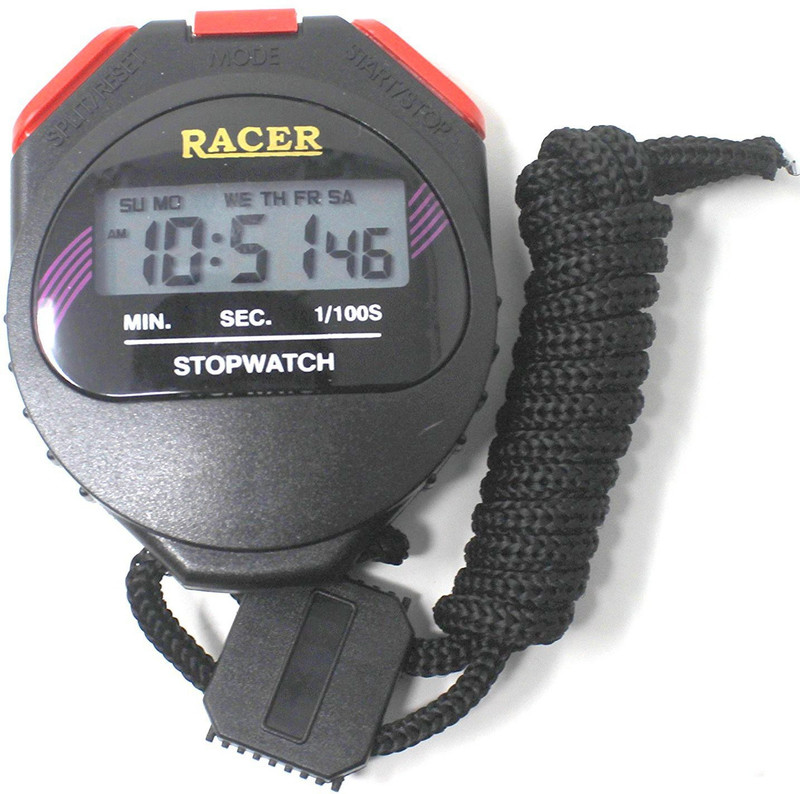 racer Digital Stopwatch 3 Button Triple Mode Function Waterproof Professional Stop Watch Chronograph Countdown Timer Handheld Sports Watch with Alarm & Date & Time(Black, Red)