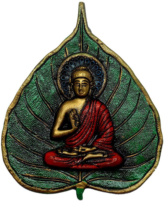 rci handicrafts wall hanging budha on leaf Decorative Showpiece  -  19 cm(Aluminium, Multicolor)