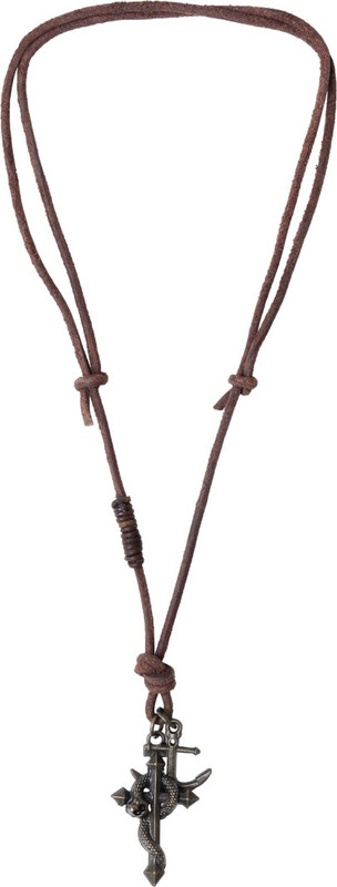 unknown by ayesha Black String Necklace with Black Metal Cross With a Serpent Pendant Leather Necklace