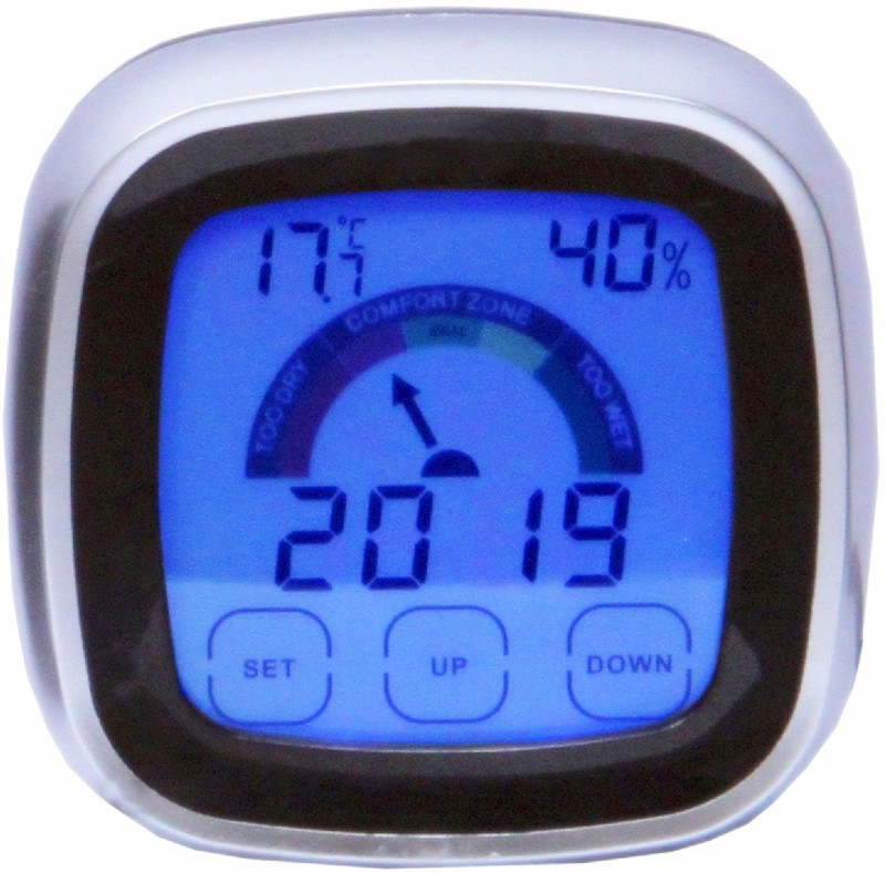balrama Digtial Hygrometer with Backlight and Touch Screen + Max Min Indoor Temperature & Humidity Display Meter with Time Function Magnetic Body Digital Thermometer(Black, Silver)