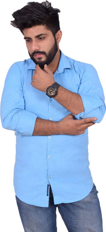 black warrior Men Solid Casual Light Blue Shirt