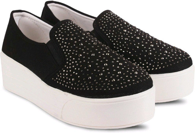 tanishq women modal dark blue shoes Slip On Sneakers For Women(Black)