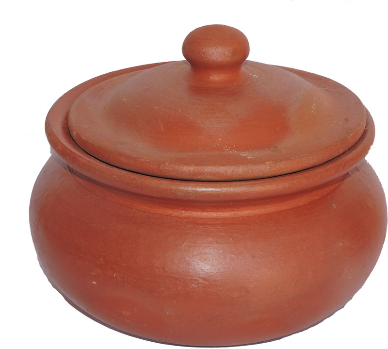 CPV CRAFTS Terracotta Clay Handmade Steaming Handi 1 L(Earthenware, Induction Bottom)