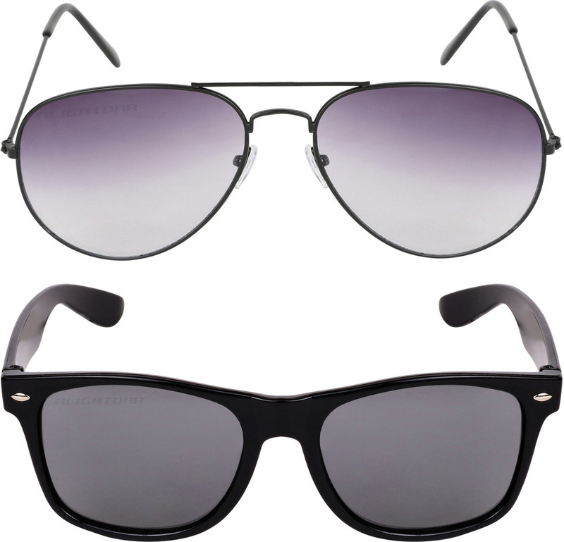 Aligatorr Aviator, Wayfarer Sunglasses(Grey, Black)