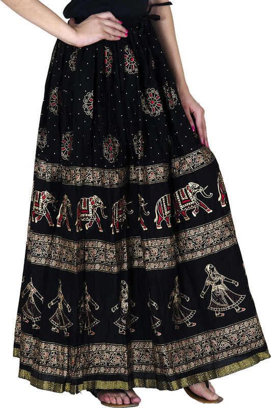 sablani Printed Women A-line Black Skirt