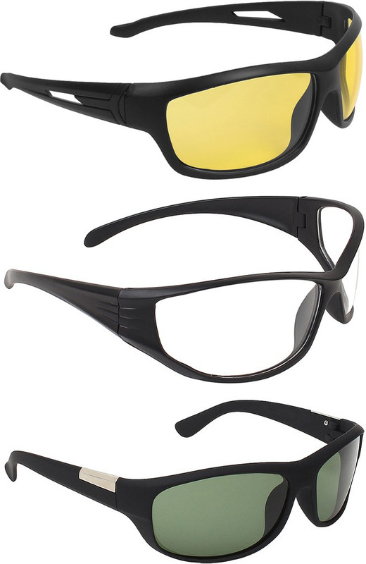 Zyaden Wrap-around Sunglasses(Yellow, Clear, Green)