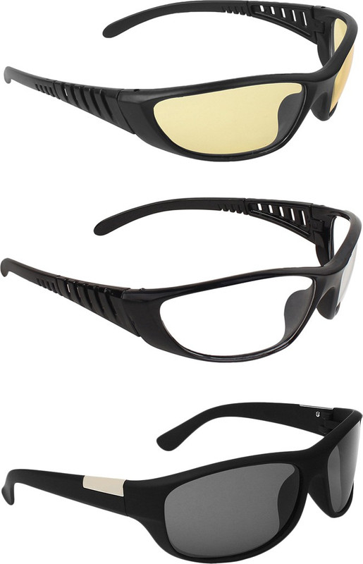 Zyaden Wrap-around Sunglasses(Yellow, Clear, Black)