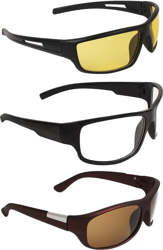 Zyaden Wrap-around Sunglasses(Yellow, Clear, Brown)