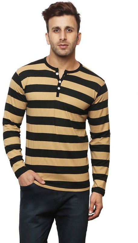 Leana Solid Men Round Neck Black, Yellow T-Shirt
