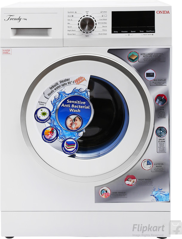 Onida 7.5 kg Fully Automatic Front Load with In-built Heater White(F75TDWW)