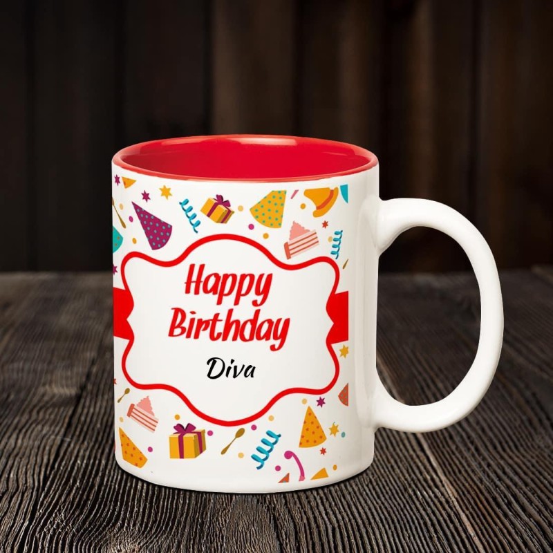 Huppme Happy Birthday Diva Inner Red Coffee name mug Ceramic Mug(350 ml)
