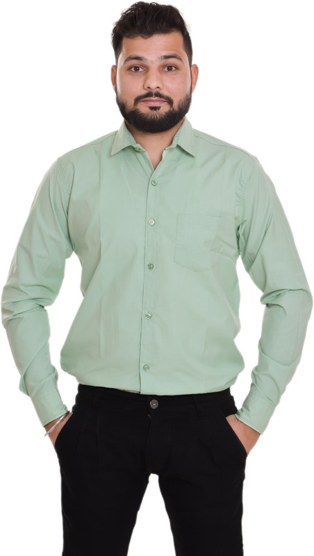 the rich clothing Men Solid Formal Green Shirt