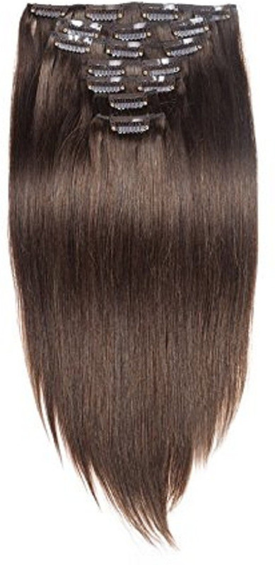 Confidence Imported Quality 100% Original (Remy) Real Human Extension Clips On 7 Pcs For Women & Girls (26 Inch 100 Grams, Medium Brown) Hair Extension