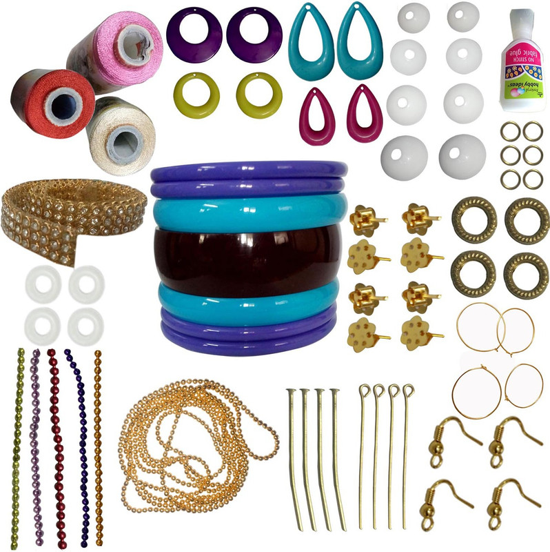craftkit light pink, sandal and red silk thread with Bangle 2.6, earrings base and jewellery accessories