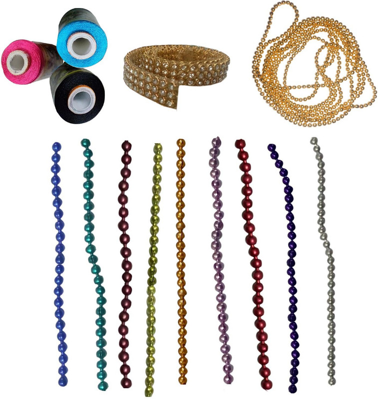craftkit Pink, black and sky blue silk thread and different strips for jewellery making accessories