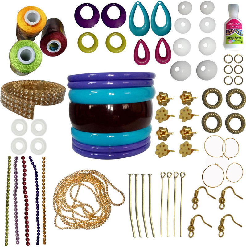 craftkit Parrot green, yellow and maroon silk thread with Bangle 2.6, earrings base and jewellery accessories