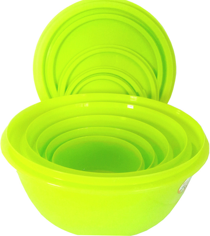 sellersindiya VIRGIN TOP QUALITY FOOD GRADE PLASTIC MIXING BOWLS WITH LID SET OF 5 NOS Plastic Bowl Set(Green, Pack of 5)