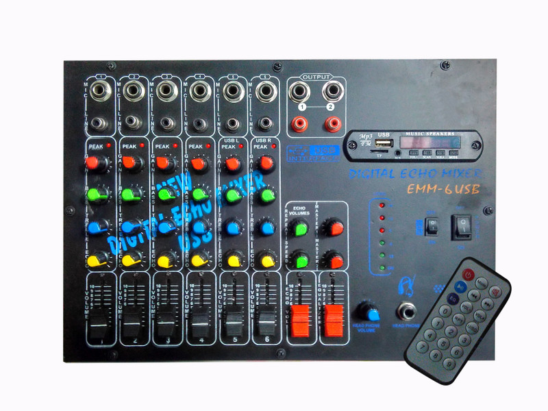 VRCT 6 Channels Stereo Echo Mixer with USB and Remote Wired DJ Controller