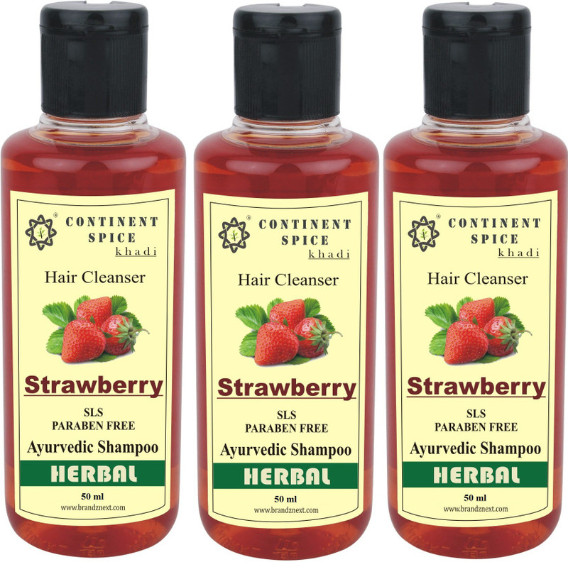 Continent Spice Khadi Strawberry Herbal Hair Cleanser (50ml) Pack of 3 -(SLS-Paraben Free) CS682005(50 ml)