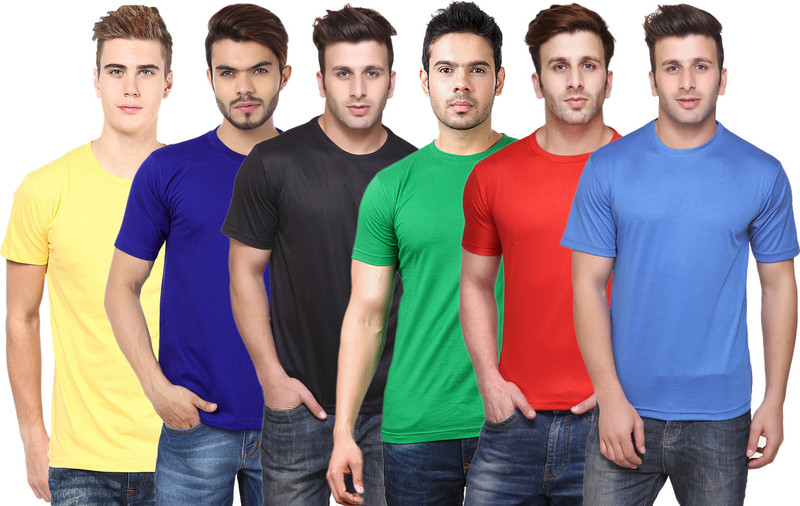 funky guys Solid Men Round Neck Multicolor T-Shirt(Pack of 6)
