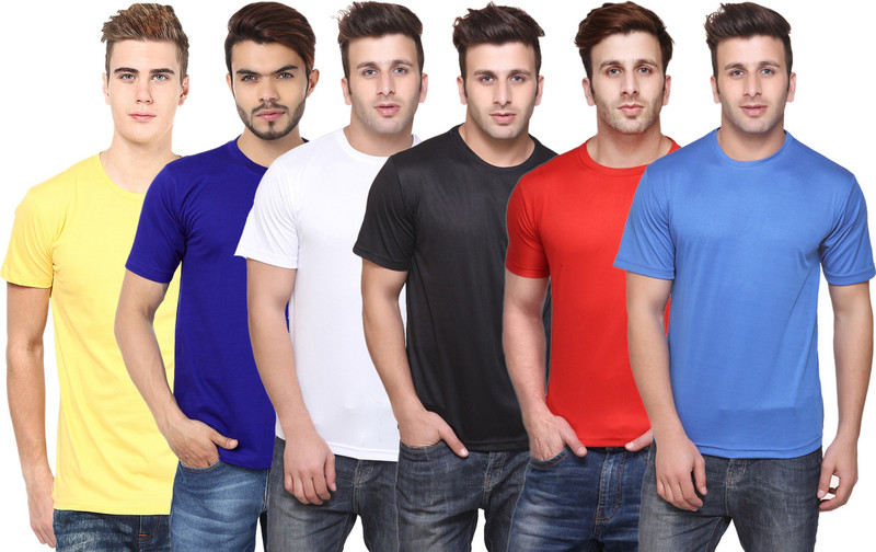 funky guys Solid Men Round Neck Multicolor T-Shirt(Pack of 6)