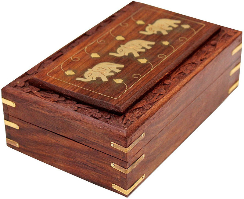 craftspoint Handmade Wooden Jewellery Box for Women Jewel Organizer Elephant Décor, 7 Inches Jewellery box Vanity Box(Brown)
