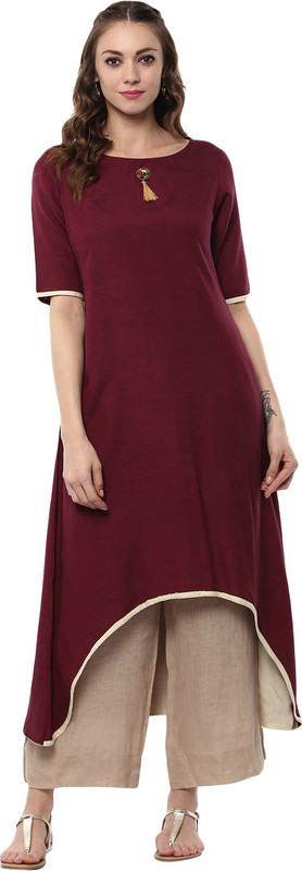 Krapal Festive & Party Solid Women Kurti(Maroon)