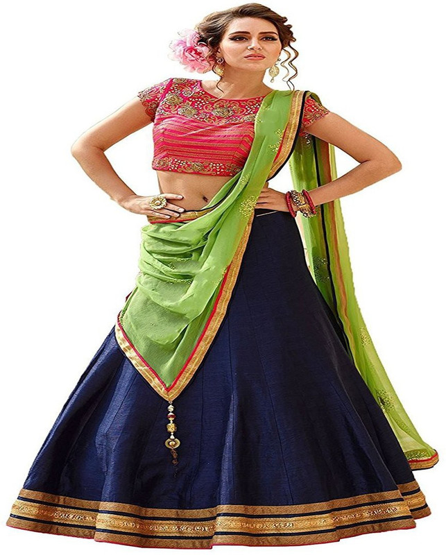 Kesariya Creation Embroidered Semi Stitched Lehenga, Choli and Dupatta Set(Multicolor)
