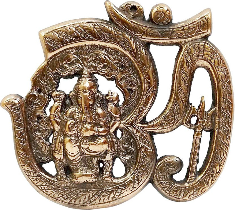 craft mart Wall Hanging Antique Lord Ganesha OM Statue Hindu Dev Ganpati and Siddhivinayak God Sculputer Handicraft Idol Diwali Decorative Spiritual Puja Vastu Showpiece Figurine - Religious Pooja Gift Item & Murti for Mandir / Temple / Home / Office Showpiece - 18 cm (Cast Iron, Copper) Decorative 