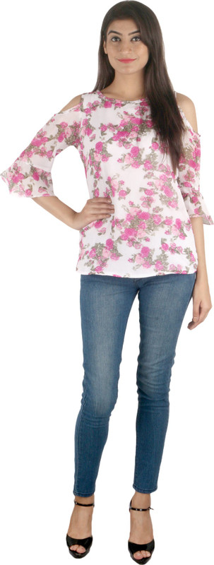 stakriti1 Casual 3/4 Sleeve Floral Print Women Multicolor Top