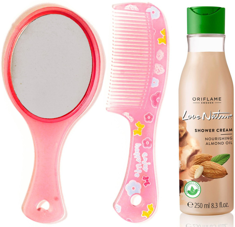 Oriflame Sweden Love Nature Shower Gel with Nourishing Almond Oil 250ml (32616) With Mirror Comb Set(3 Items in the set)