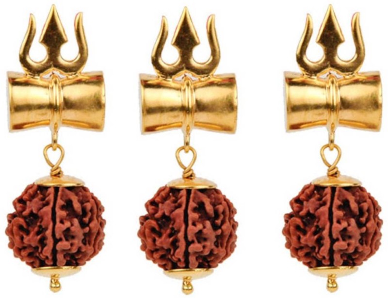 S.Blaze Combo of 3 Amazing 8 Mukhi/Faced Rudraksha Pendant, Indonesia/ Java Originated, (Bead Size: 10-14mm) With Silver Coated Capping | 100% Original & Natural Rudrakash | Wood Pendant Yellow Gold Beads Wood Pendant pack of 3 Gold-plated Beads Wood Pendant
