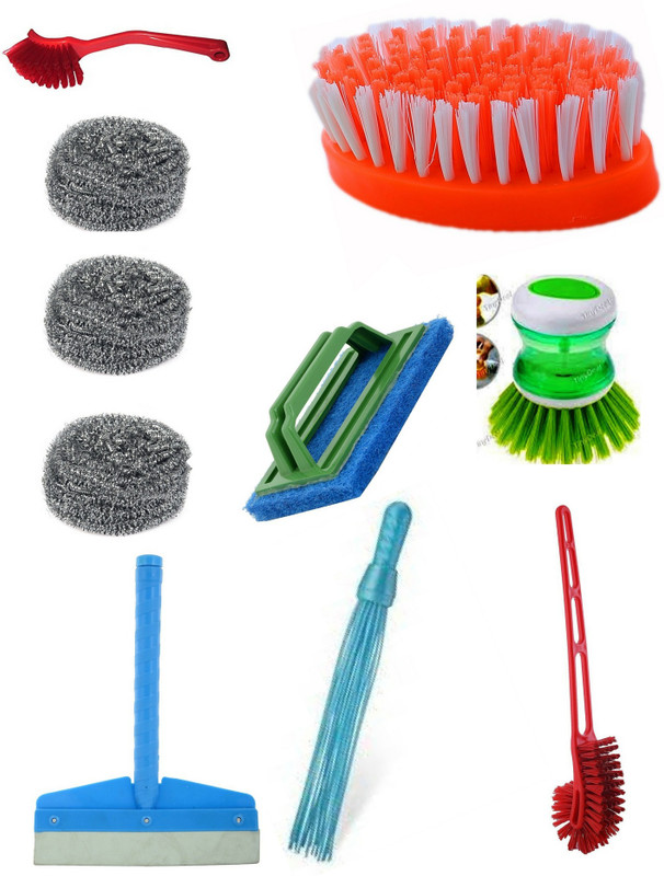 arisers COMBO OF BRUSHES Toilet Brush, Scrub Pad, Cleaning Wipe, Broom, Cleaning Brush