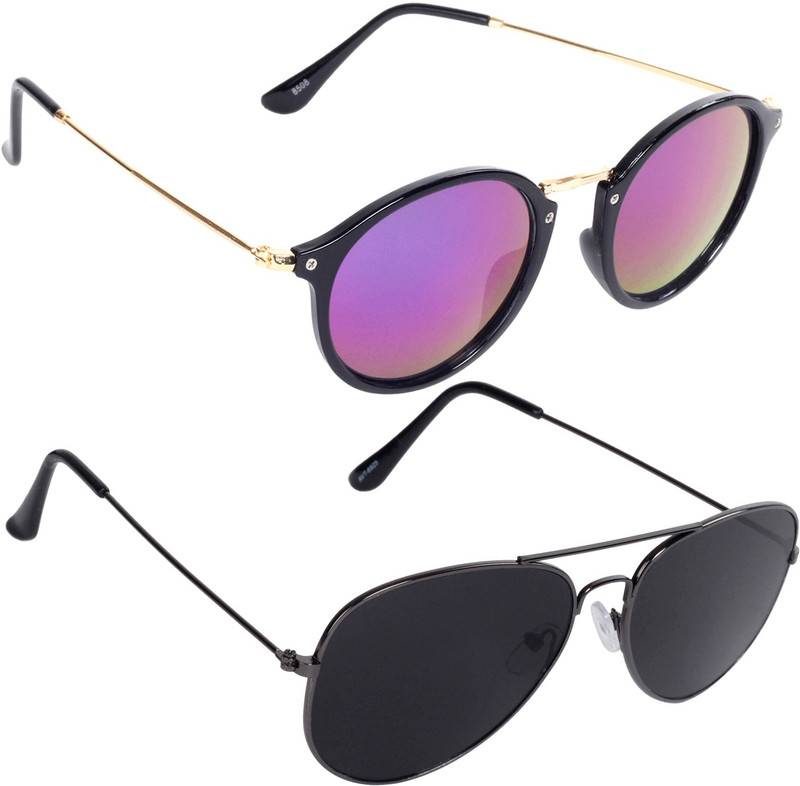 Reyda Round, Aviator Sunglasses(Violet, Black)