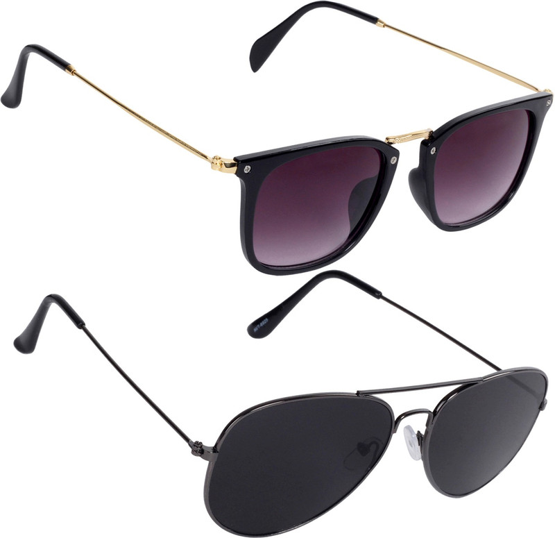 Reyda Aviator, Rectangular Sunglasses(Violet, Black)