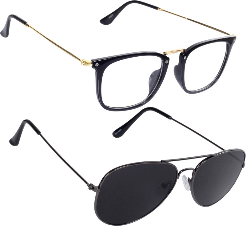 Reyda Rectangular, Aviator Sunglasses(Black, Clear)