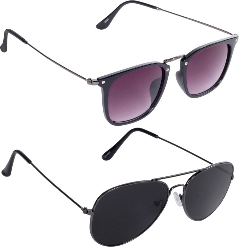 Reyda Rectangular, Aviator Sunglasses(Violet, Black)