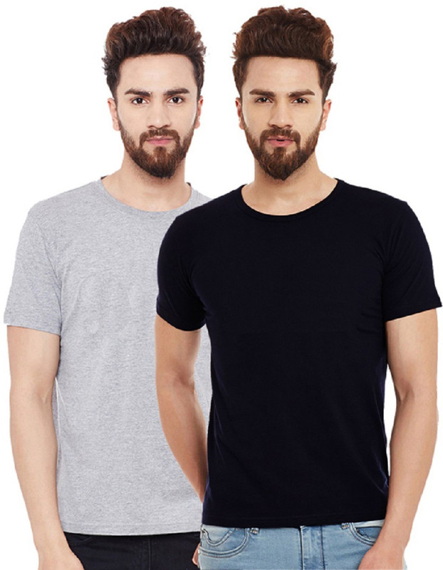 The Archer Solid Men Round Neck Grey, Black T-Shirt(Pack of 2)